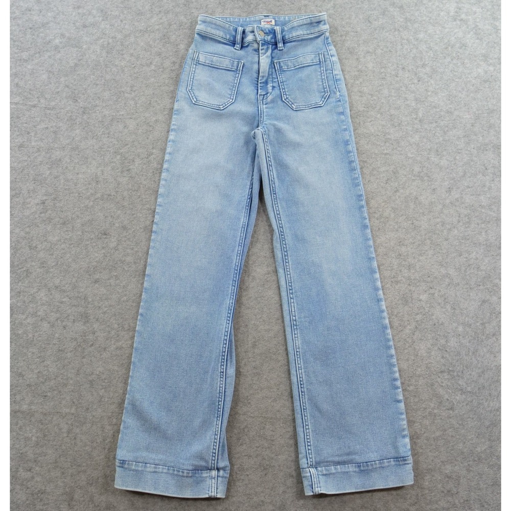Faherty Jeans Womens 25 Blue Light Wash Wide Leg Stretch Patch Pocket Denim